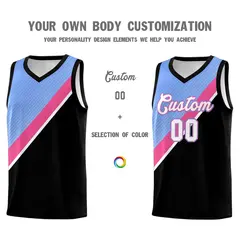 Light Blue Pink Black Diagonal Stripes Color Block Basketball Jersey 3