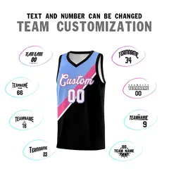 Light Blue Pink Black Diagonal Stripes Color Block Basketball Jersey 4