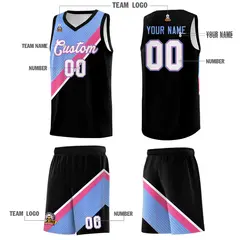 Light Blue Pink Black Diagonal Stripes Color Block Basketball Jersey 5
