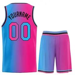 Light Blue Pink-Black Gradient Sets Basketball Jersey 3