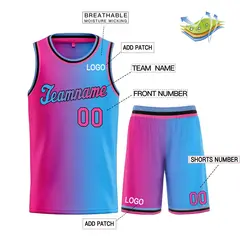 Light Blue Pink-Black Gradient Sets Basketball Jersey 4
