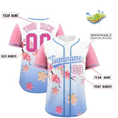 Light Blue Pink Cherry Blossom Graffiti Baseball Jersey 2