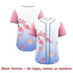 Light Blue Pink Cherry Blossom Graffiti Baseball Jersey 7