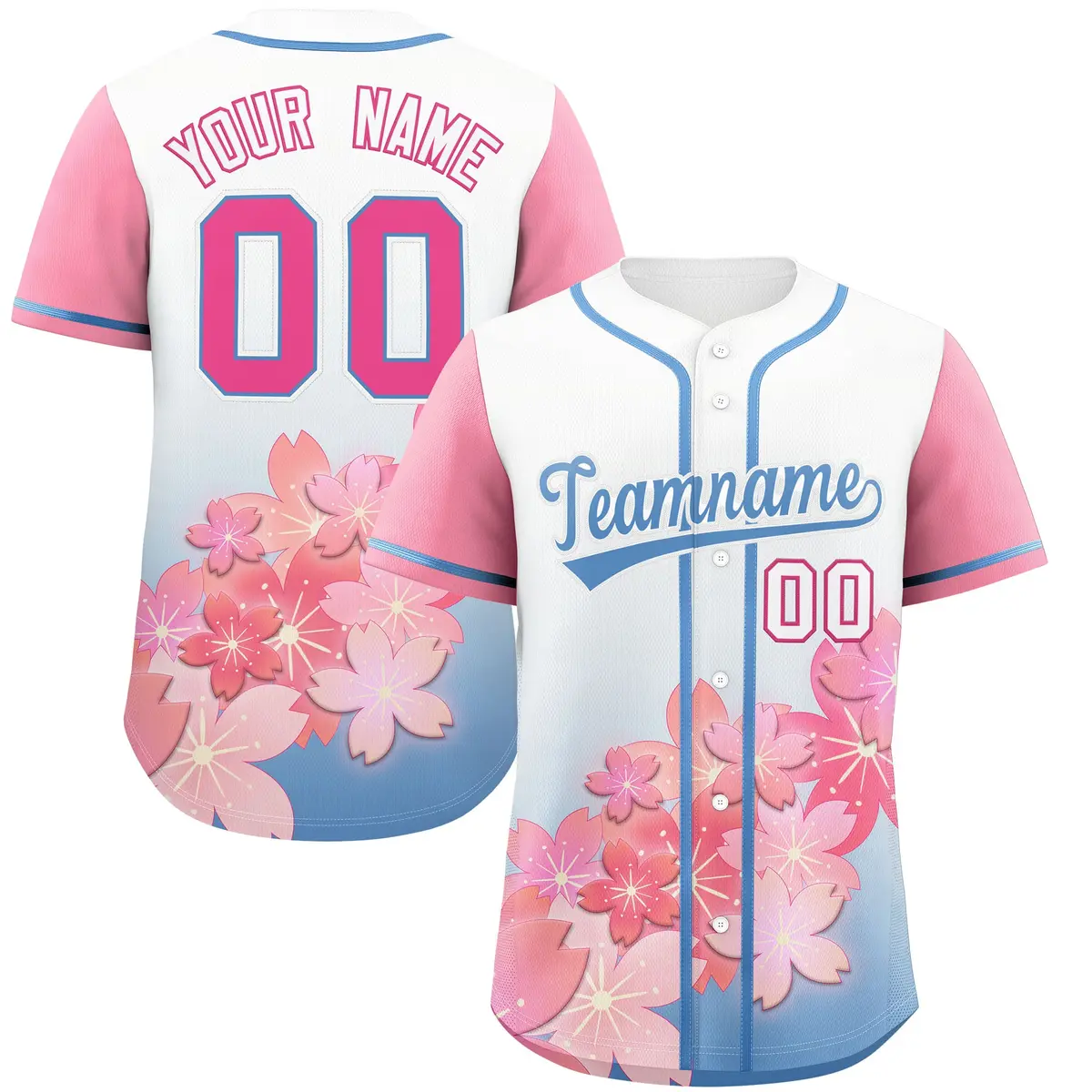 Light Blue Pink Cherry Blossom Graffiti Baseball Jersey