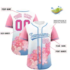 Light Blue Pink Cherry Blossom Graffiti Baseball Jersey 2