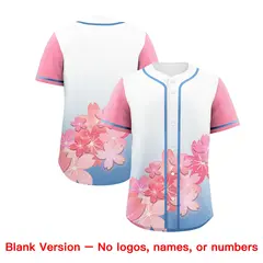 Light Blue Pink Cherry Blossom Graffiti Baseball Jersey 7