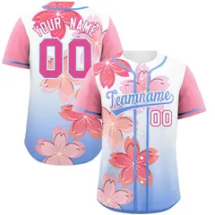 Light Blue Pink Cherry Blossom Graffiti Baseball Jersey