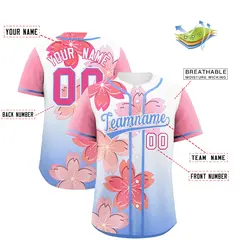 Light Blue Pink Cherry Blossom Graffiti Baseball Jersey 2