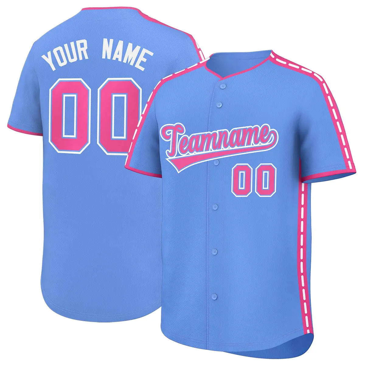 Light Blue Pink Color Block Side Dotted Line Baseball Jersey