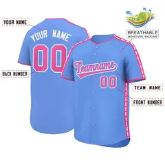 Light Blue Pink Color Block Side Dotted Line Baseball Jersey 2