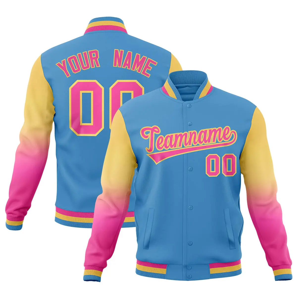 Light blue Pink Cream Gradient Raglan Varsity Letterman Jacket