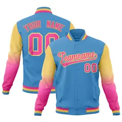 Light blue Pink Cream Gradient Raglan Varsity Letterman Jacket 1