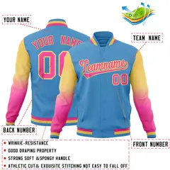 Light blue Pink Cream Gradient Raglan Varsity Letterman Jacket 2