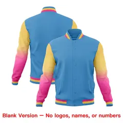 Light blue Pink Cream Gradient Raglan Varsity Letterman Jacket 7