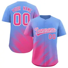 Light Blue Pink Diagonal Stripe Gradient Baseball Jersey 1