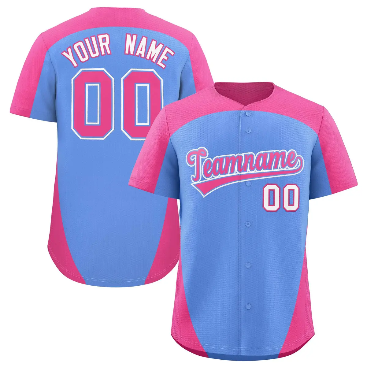 Light Blue Pink Edge Color Block Baseball Jersey