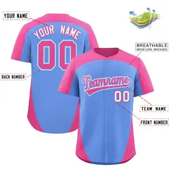 Light Blue Pink Edge Color Block Baseball Jersey 2