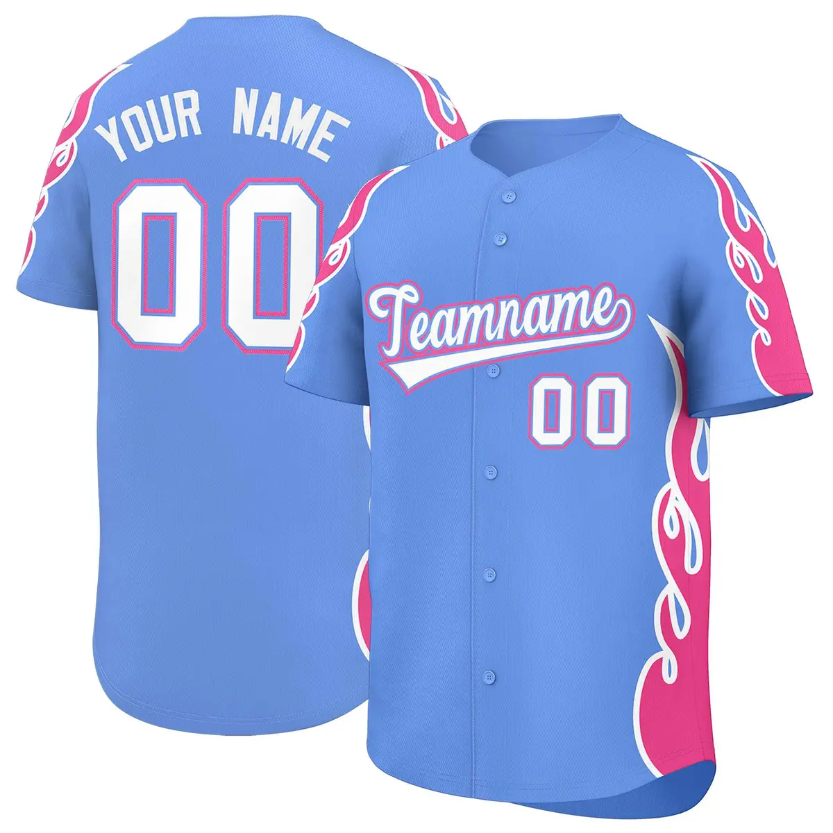 Light Blue Pink Flame Outline Side Pattern Basketball Jersey