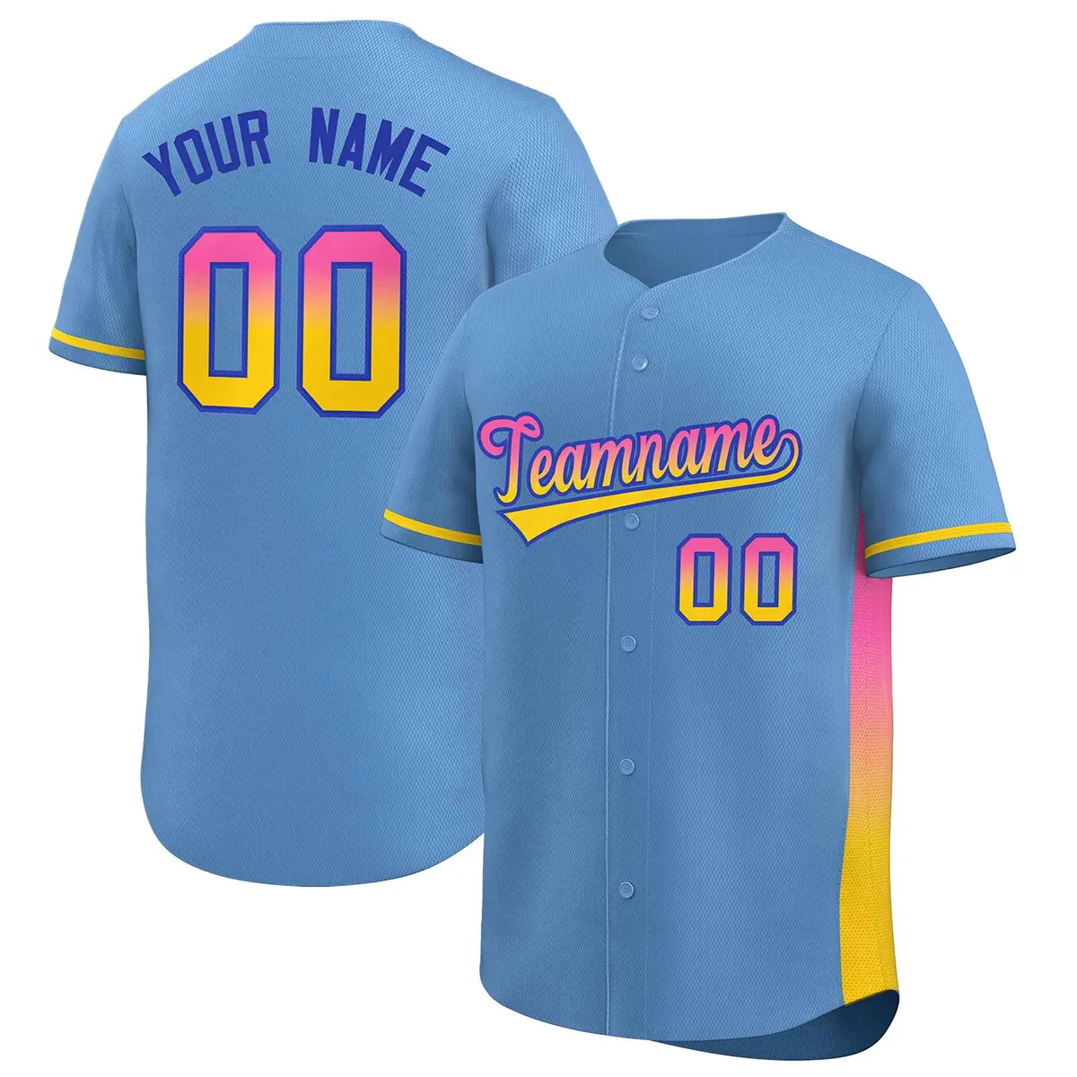 Light Blue Pink-Gold Gradient Side Baseball Jersey