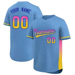 Light Blue Pink-Gold Gradient Side Baseball Jersey 1