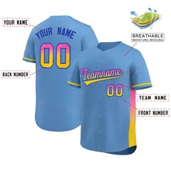 Light Blue Pink-Gold Gradient Side Baseball Jersey 2