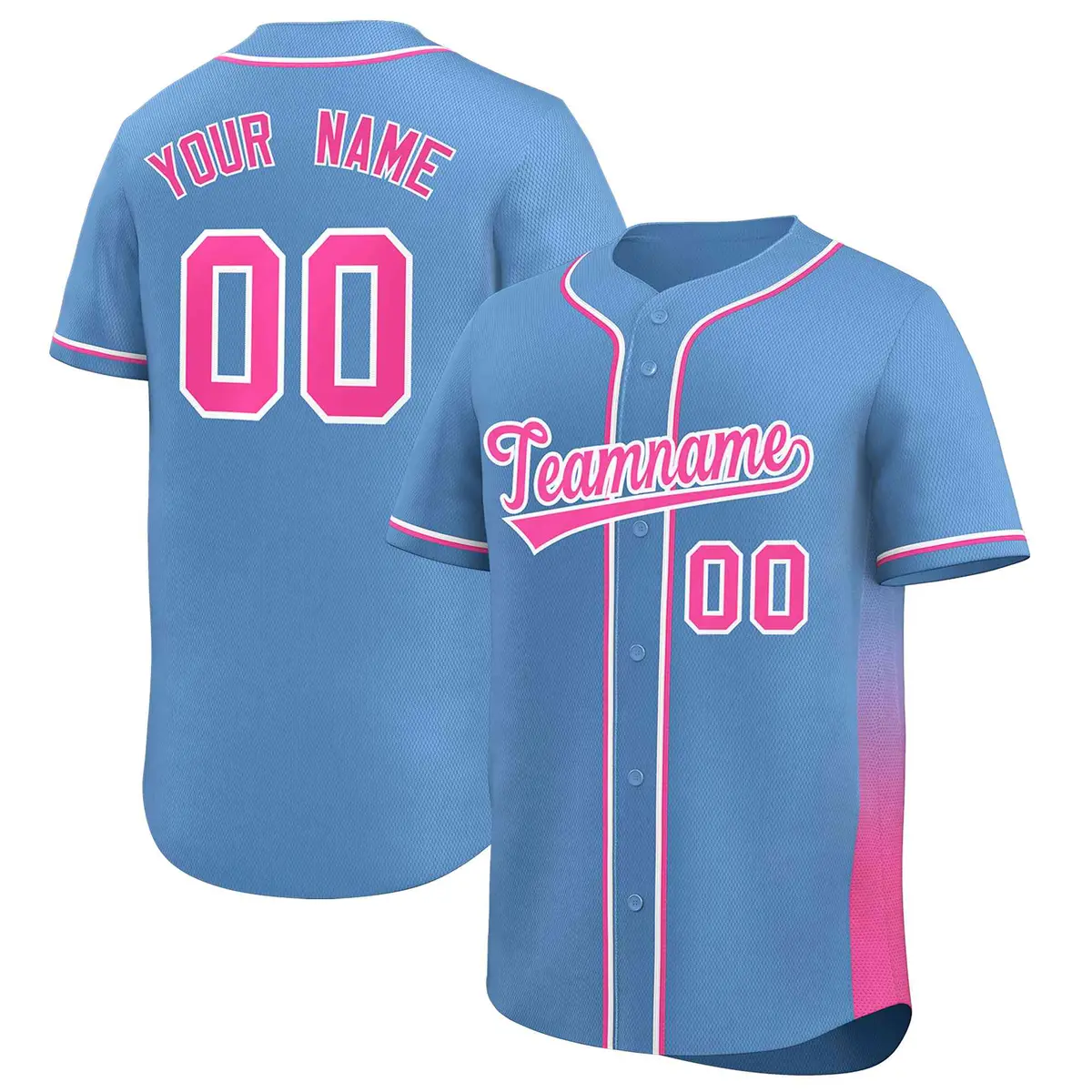 Light Blue Pink Gradient Side Authentic Baseball Jersey