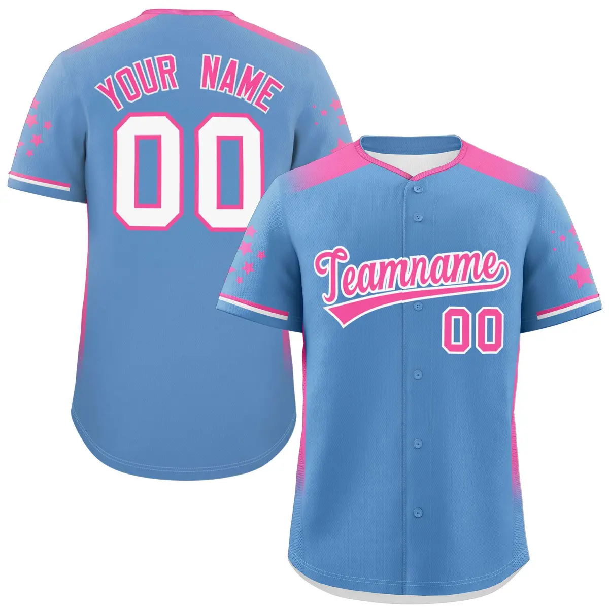 Light Blue Pink Gradient Star Pattern Baseball Jersey
