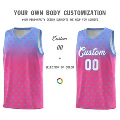 Light Blue Pink Gradient Star Pattern Basketball Jersey Sets 3