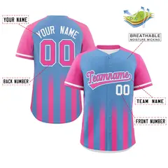 Light Blue Pink Gradient Thick Stripe Raglan Baseball Jersey 2