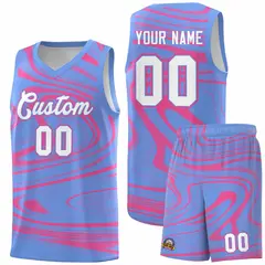 Light Blue Pink Graffiti Fluids Style Basketball Jersey Sets