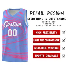 Light Blue Pink Graffiti Fluids Style Basketball Jersey Sets 2