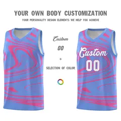 Light Blue Pink Graffiti Fluids Style Basketball Jersey Sets 3