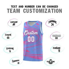 Light Blue Pink Graffiti Fluids Style Basketball Jersey Sets 4