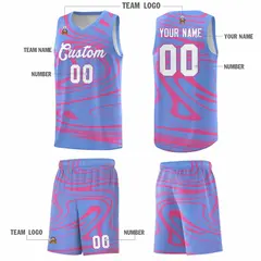 Light Blue Pink Graffiti Fluids Style Basketball Jersey Sets 5