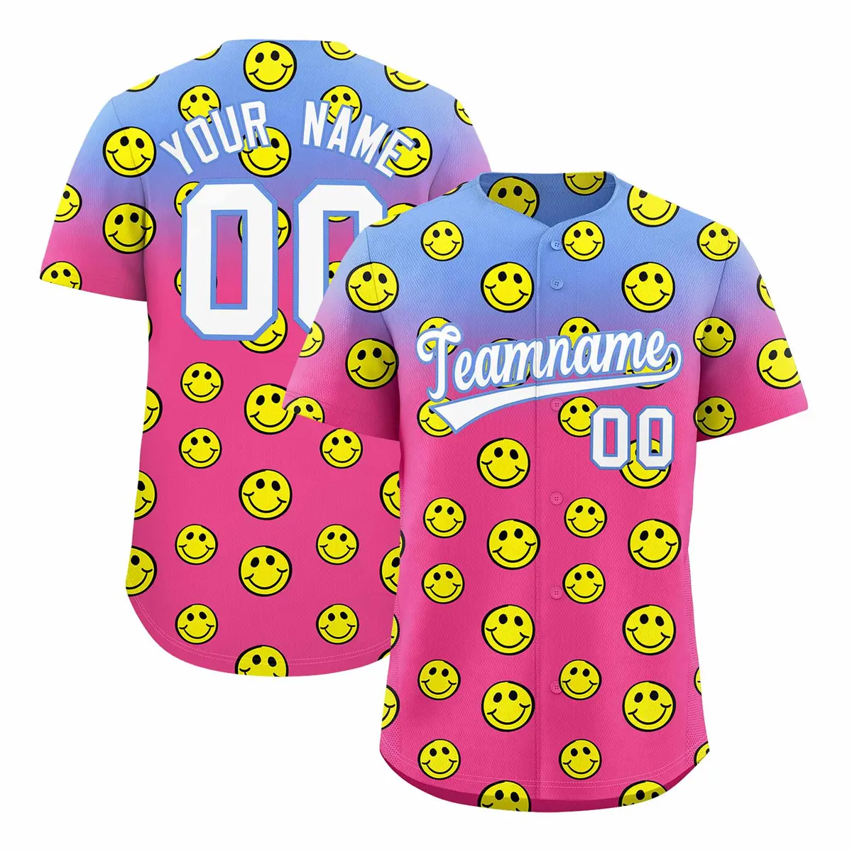Light Blue Pink Graffiti Gradient Smile Baseball Jersey