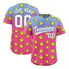 Light Blue Pink Graffiti Gradient Smile Baseball Jersey 1