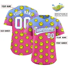 Light Blue Pink Graffiti Gradient Smile Baseball Jersey 2