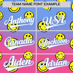 Light Blue Pink Graffiti Gradient Smile Baseball Jersey 3