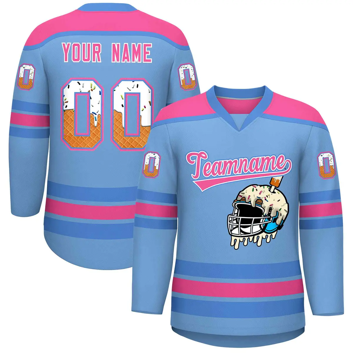 Light Blue Pink Ice Cream Helmet Pattern Hockey Jersey