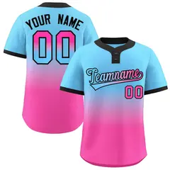 Light Blue Pink Light Blue-Black Gradient Two-Button Softball Jersey