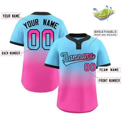 Light Blue Pink Light Blue-Black Gradient Two-Button Softball Jersey 2