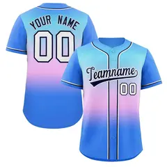 Light Blue Pink Navy-White Gradient Baseball Jersey