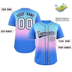 Light Blue Pink Navy-White Gradient Baseball Jersey 2
