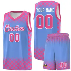Light Blue Pink Plaid Basketball Jersey for Teams