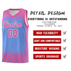 Light Blue Pink Plaid Basketball Jersey for Teams 2