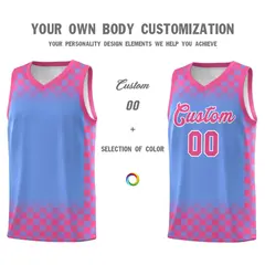 Light Blue Pink Plaid Basketball Jersey for Teams 3