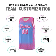 Light Blue Pink Plaid Basketball Jersey for Teams 4