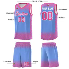 Light Blue Pink Plaid Basketball Jersey for Teams 5