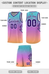 Light Blue Pink-Purple Flame Gradient Basketball Jersey 2