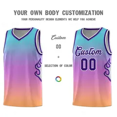 Light Blue Pink-Purple Flame Gradient Basketball Jersey 3